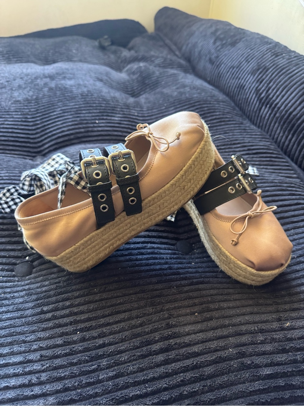 Miu Miu Brown Satin Ballet espadrille with Black Double Buckle Straps size 35.5 - Picture 3 of 8